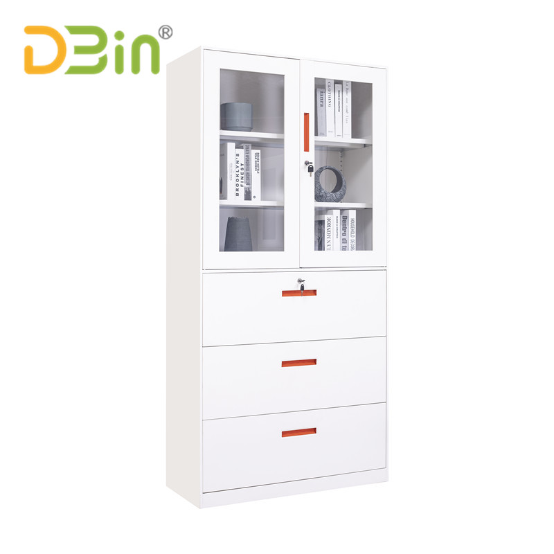 Steel Cabinet With Upper Glass And Lower Drawer